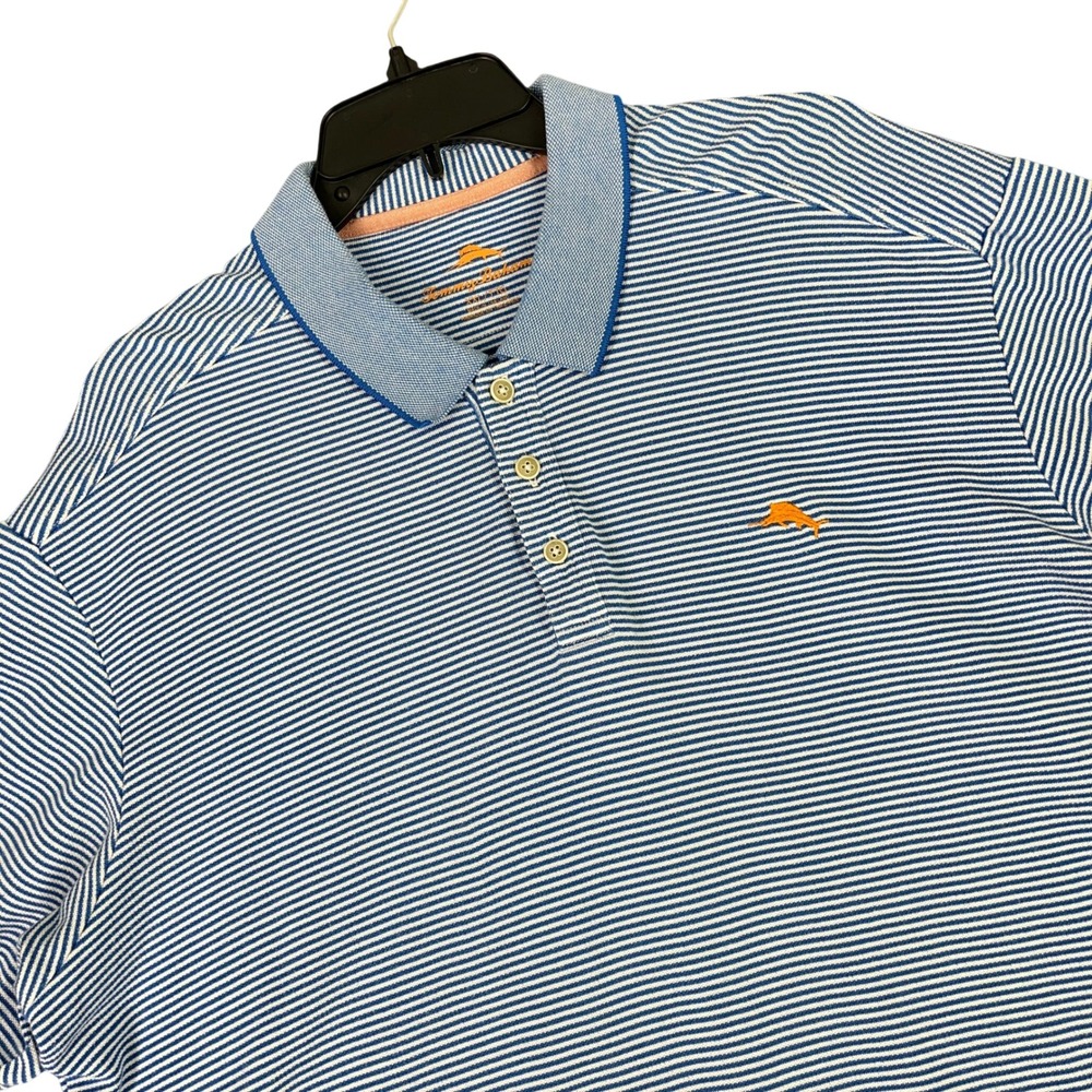 Tommy Bahama Knit Polo Shirt Mens XXL Striped Marlin Short Sleeve Resortwear